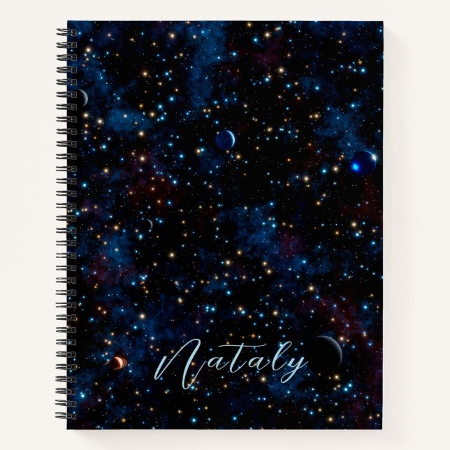 Night sky with stars and planets personalized notebook (Front)