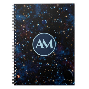 Night sky with stars and planets personalized notebook