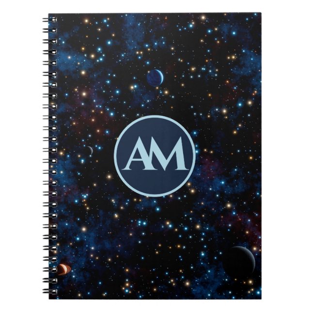 Night sky with stars and planets personalized notebook (Front)