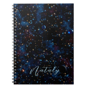 Night sky with stars and planets personalized notebook