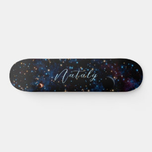 Night sky with stars and planets personalized skateboard