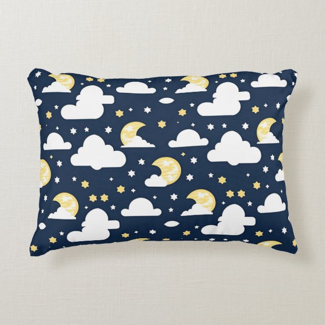 Night Sky with Stars, Moon and Clouds Accent Pillow (Front)