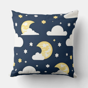 Night Sky with Stars, Moon and Clouds Throw Pillow