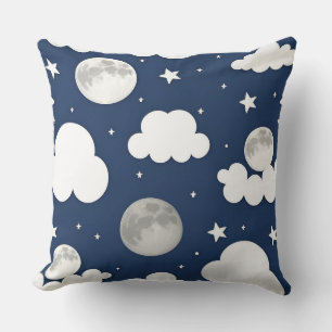Night Sky with Stars, Moon and Clouds Throw Pillow