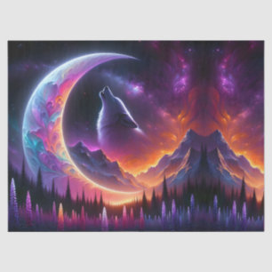  Night Sky Wolf Crescent Moon Lavender Tissue Paper