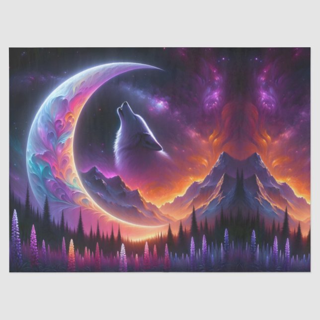  Night Sky Wolf Crescent Moon Lavender Tissue Paper (Front)