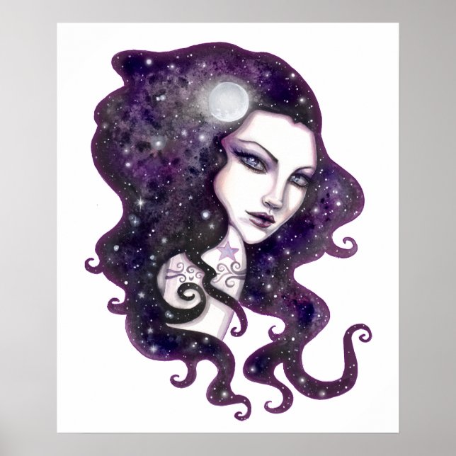 Night Skye Fantasy Woman Celestial Artwork Poster (Front)