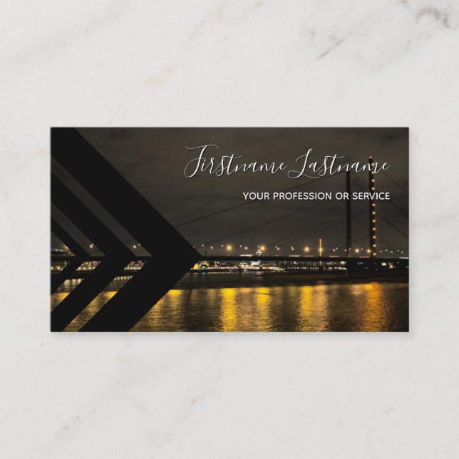 Night skyline bridge black triangle  business card (Front)