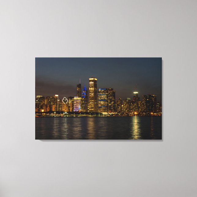 Night Skyline Chicago Pano Canvas Print (Front)