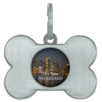 Night Skyline Chicago Pano Pet ID Tag