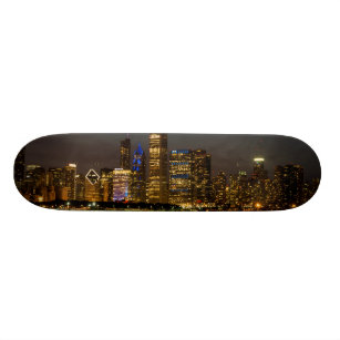 Night Skyline Chicago Pano Skateboard