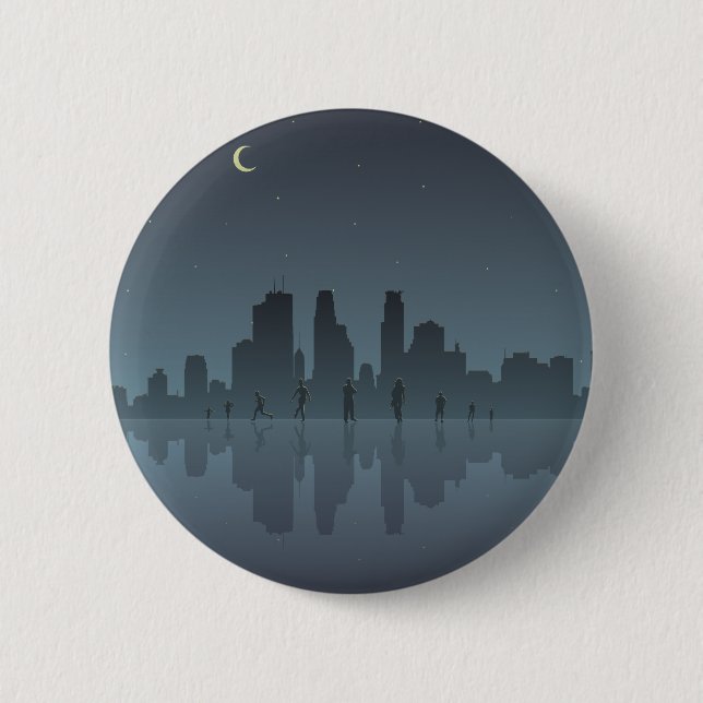 Night Skyline & Silhouettes 2 Inch Round Button (Front)