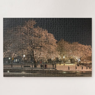 Night Snow Salem Common Massachusetts Photo Jigsaw Puzzle