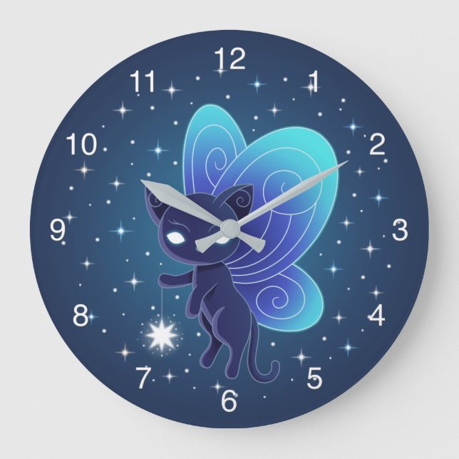 Night Star Fairy Pixie Cat Large Clock (Front)
