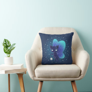 Night Star Fairy Pixie Cat Throw Pillow