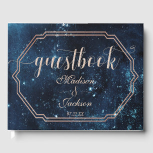 Night Star Sky Celestial Galaxy Wedding Monogram Guest Book