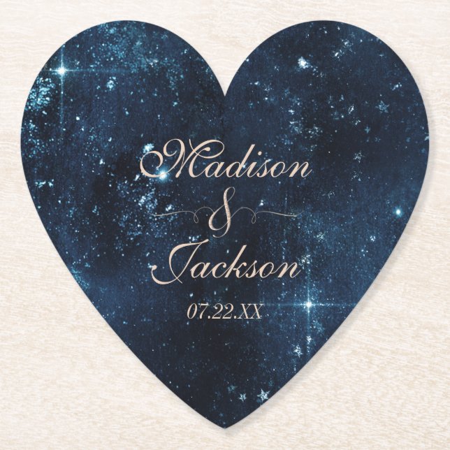 Night Star Sky Celestial Galaxy Wedding Monogram Paper Coaster (Front)
