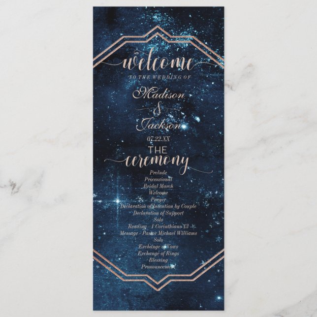 Night Star Sky Celestial Galaxy Wedding Program (Front)