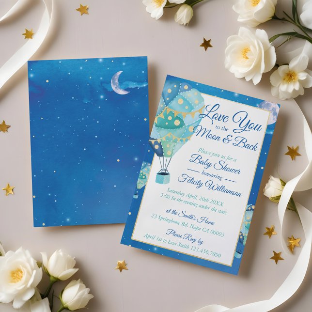 Night Stars Hot Air Balloon Baby Shower Invitation (Night Stars Hot Air Balloon Baby Shower Invitation)