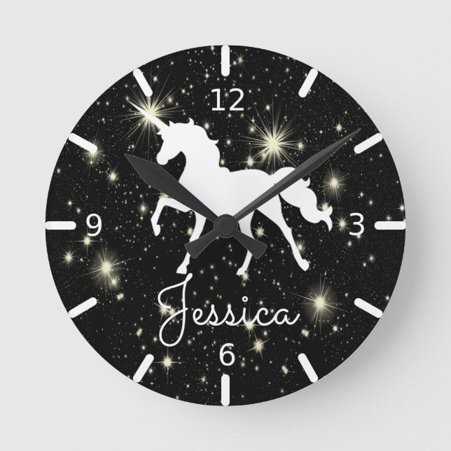 Night Stars Personalized Unicorn Round Clock (Front)