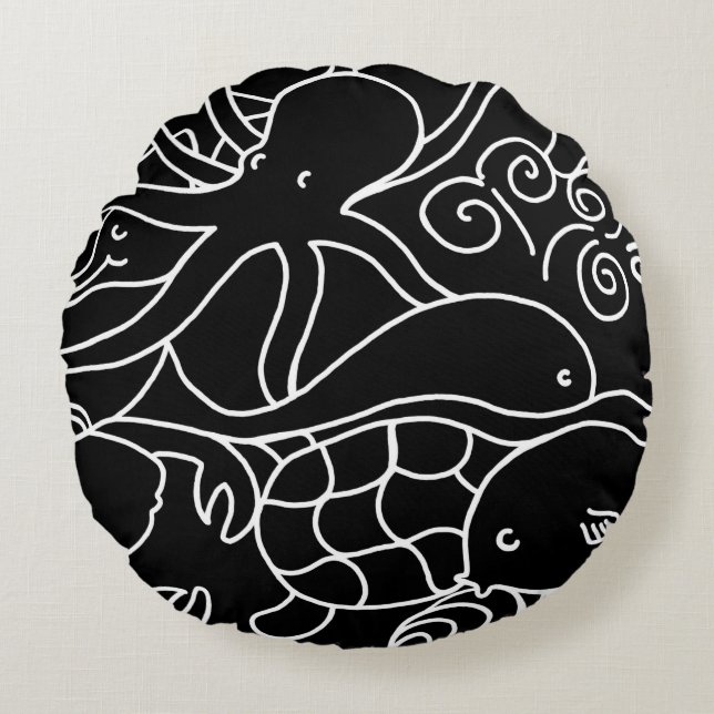 Night Swimming Round Pillow (Front)
