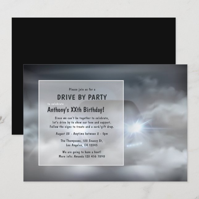 Night Time Drive By Birthday Party Invitation (Front/Back)