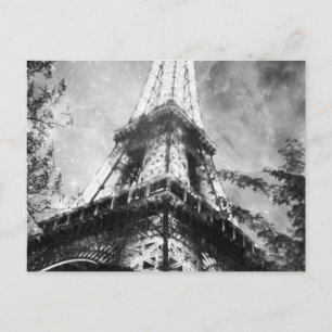 Night time Eiffel Tower, Black and White Postcard