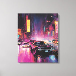 Night-time Street Racing in Vibrant City Canvas Print