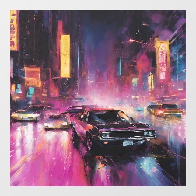 Night-time Street Racing in Vibrant City Window Cling (Sheet)