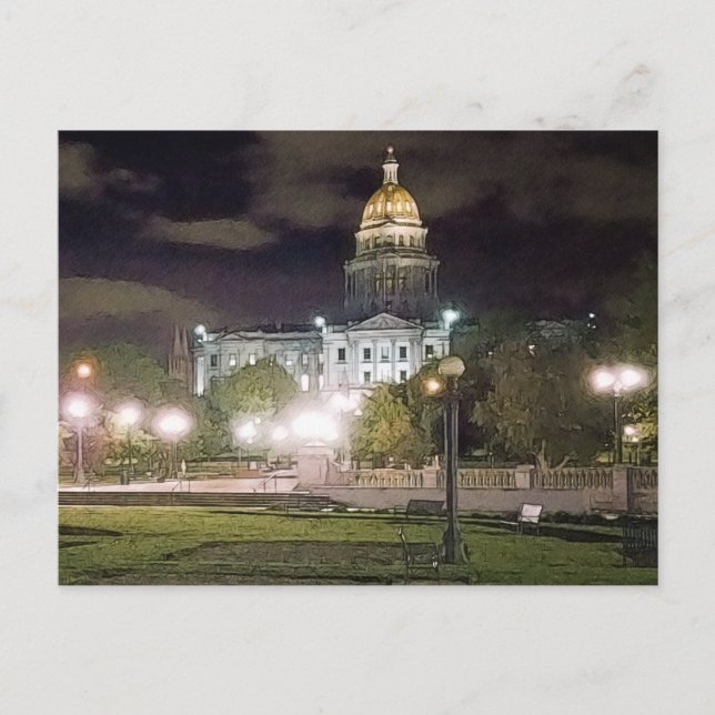 Night Time View of Colorado State Capitol Postcard (Front)