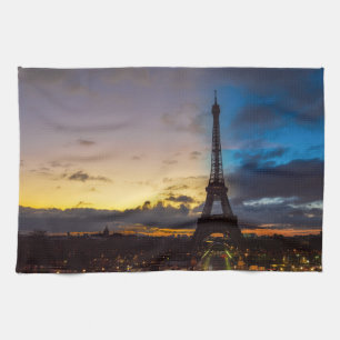 Night to Day over Eiffel tower from Trocadero Kitchen Towel