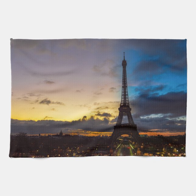 Night to Day over Eiffel tower from Trocadero Kitchen Towel (Horizontal)