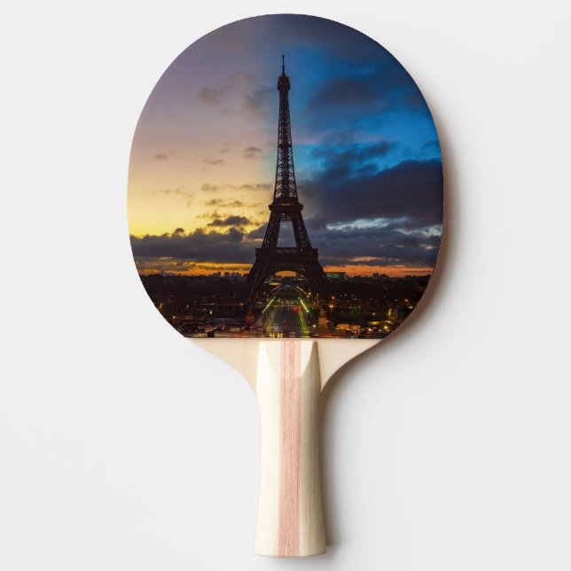 Night to Day over Eiffel tower from Trocadero Ping Pong Paddle (Front)