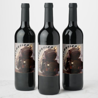 Night Train Engine Evening Locomotion Railroad  Wine Label