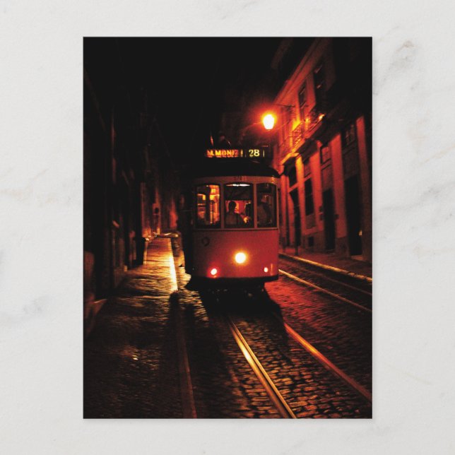 Night Tram in Lisbon Postcard (Front)