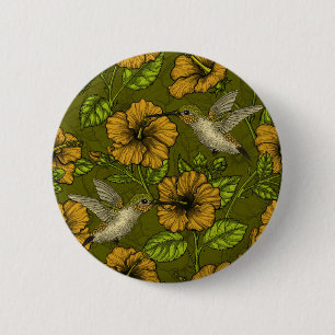Night tropical garden yellow and green 2 inch round button