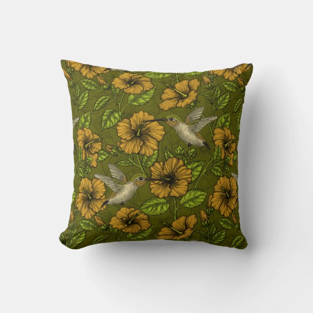 Night tropical garden yellow and green throw pillow (Front)