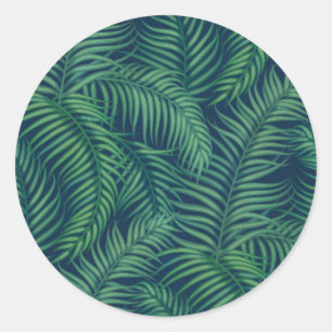 Night tropical palm leaves classic round sticker