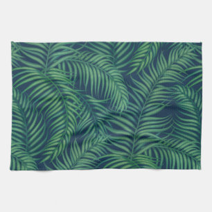 Night tropical palm leaves kitchen towel