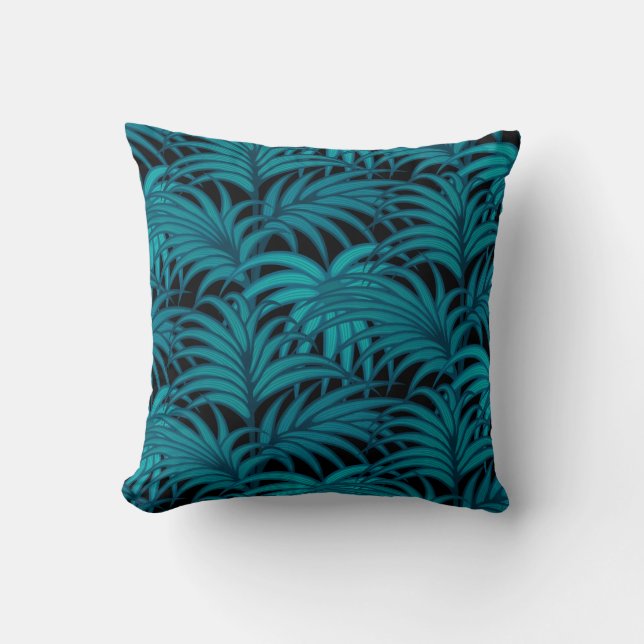 Night tropical palm leaves throw pillow (Front)