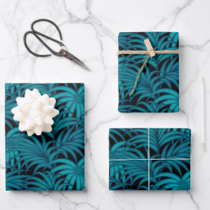 Night Tropical Palm Leaves Wrapping Paper Sheet