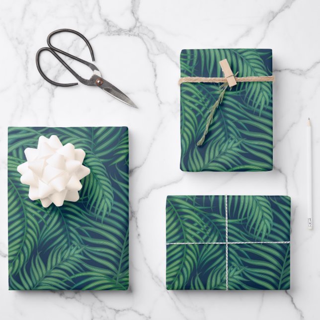Night Tropical Palm Leaves Wrapping Paper Sheet (Front)