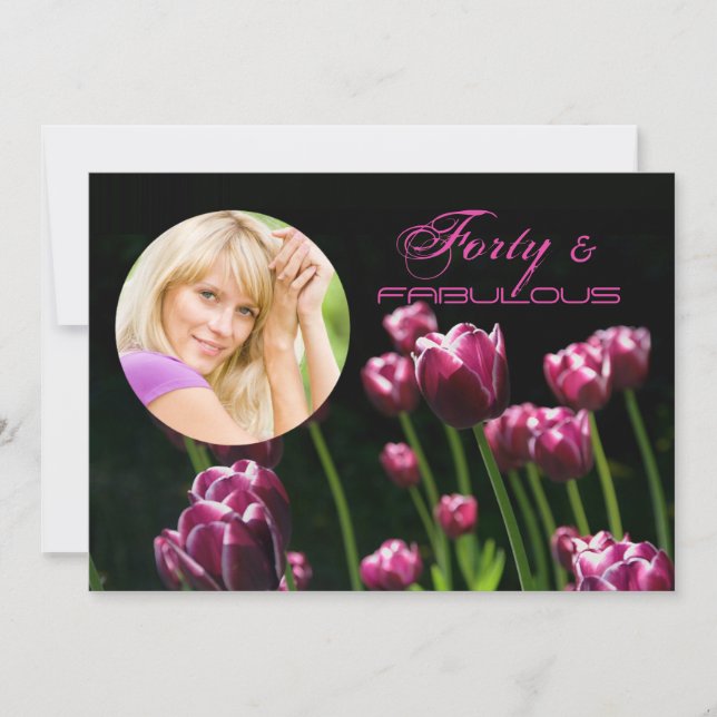Night Tulips Photo Birthday Party Invitation (Front)