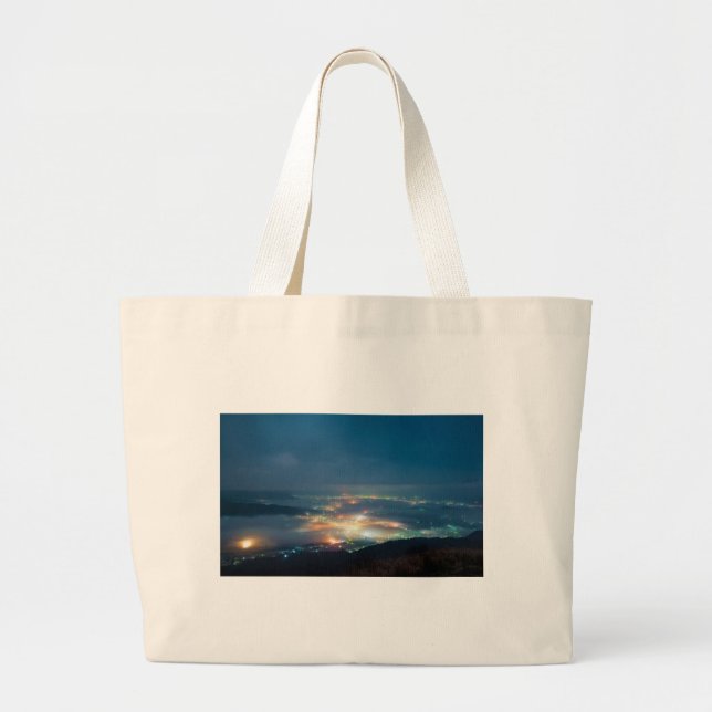 Night View Aso Night Sea Of Clouds Japan Kumamoto Large Tote Bag (Front)