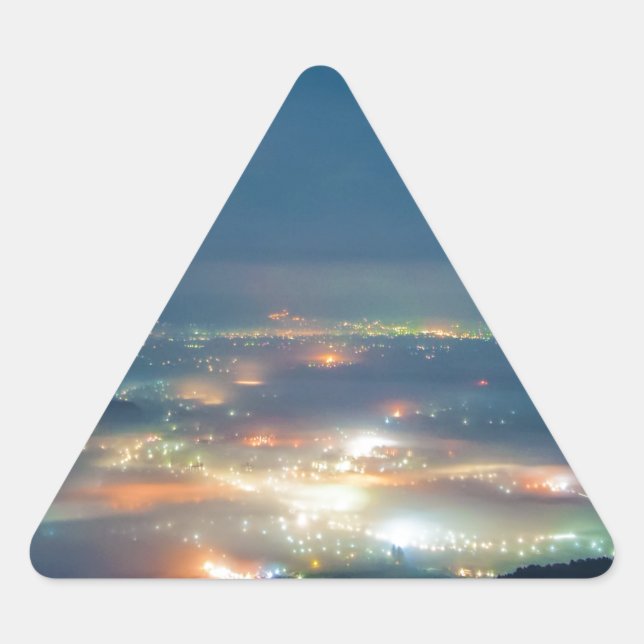 Night View Aso Night Sea Of Clouds Japan Kumamoto Triangle Sticker (Front)