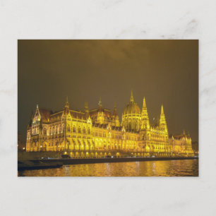 Night View, Hungarian Parliament, Budapest Hungary Postcard