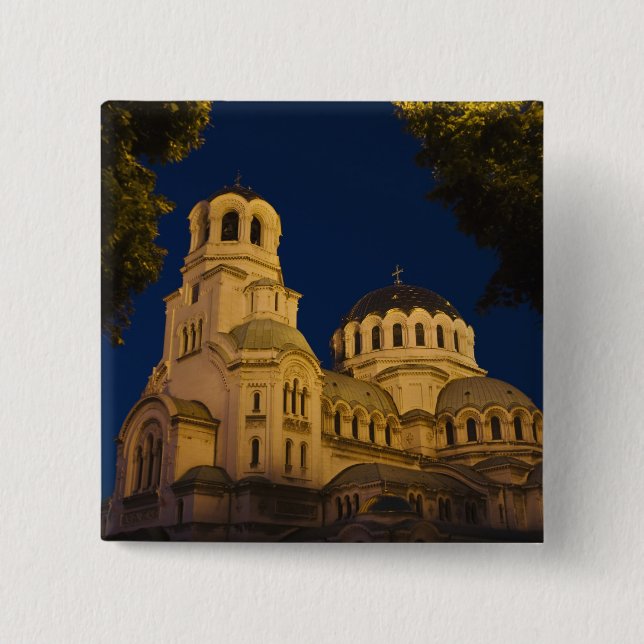 Night view of Alexander Nevski Cathedral 2 Inch Square Button (Front)