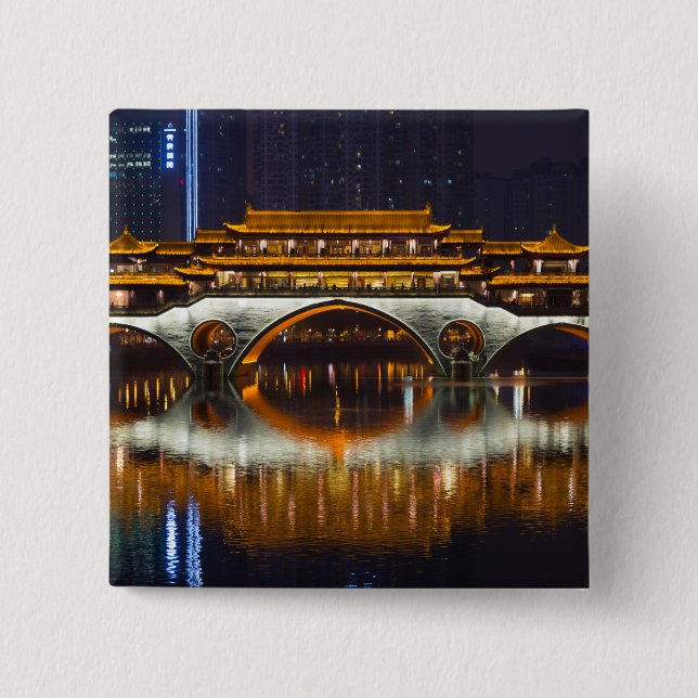 Night View of Anshun Bridge 2 Inch Square Button (Front)