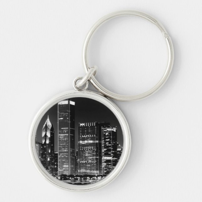 Night view of Chicago's famous cityscape Keychain (Front)
