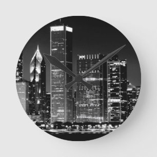 Night view of Chicago's famous cityscape Round Clock